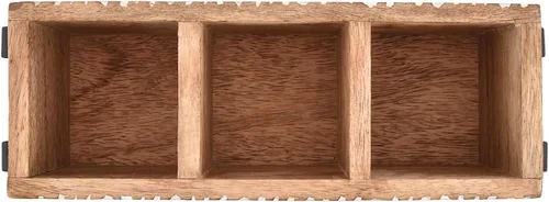 Vista 4 de NIRMAN Estante multiusos de madera de mango con 3 compartimentos para cubiertos, servilletas, tazas (11 x 4 x 4.5 pulgadas)