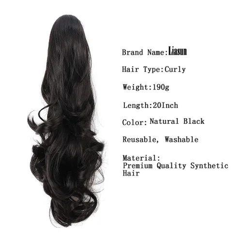 Vista 2 de Extensión de cabello sintético de 20 pulgadas, 6.70 oz con clip de garra rizada, extensión de cola de caballo larga y ondulada para mujeres y niñas