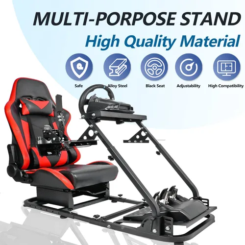 Vista 5 de Minneer Racing G29X52 Flight Simulator Cockpit Multifunctional Stand with Seat for Logitech G25 G920 Thrustmaster HOTAS Warthog 248PS T248XBox T300RS