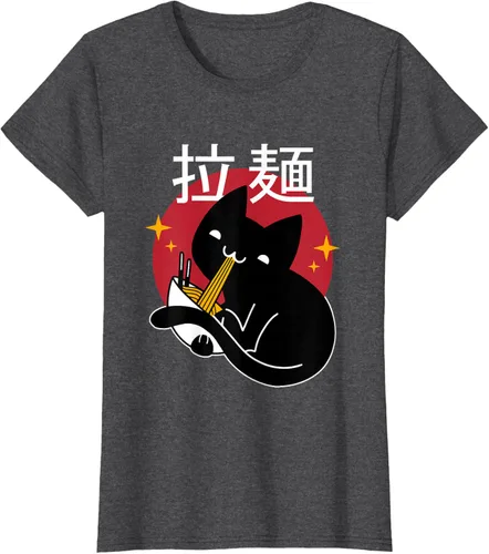 Vista 3 de Camiseta japonesa Ramen Noodle Cat, Negro