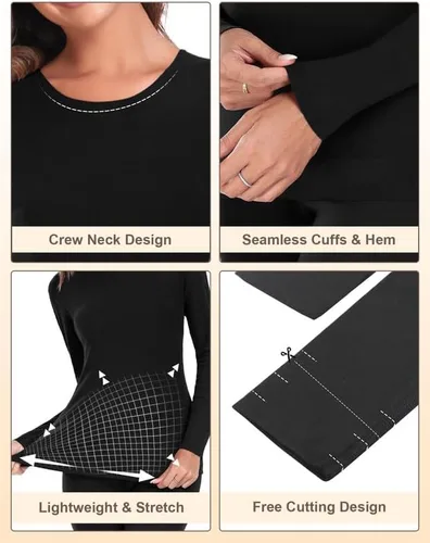 Vista 3 de YADIFEN Ropa interior térmica para mujer, conjunto de pantalones largos, capa base, forro polar, ropa interior larga, pijama de invierno cálido