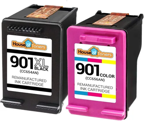 Vista 2 de Houseoftoners Paquete de 2 cartuchos de tinta remanufacturados de alto rendimiento de repuesto para HP 901XL negro y HP 901 Color Officejet 4500
