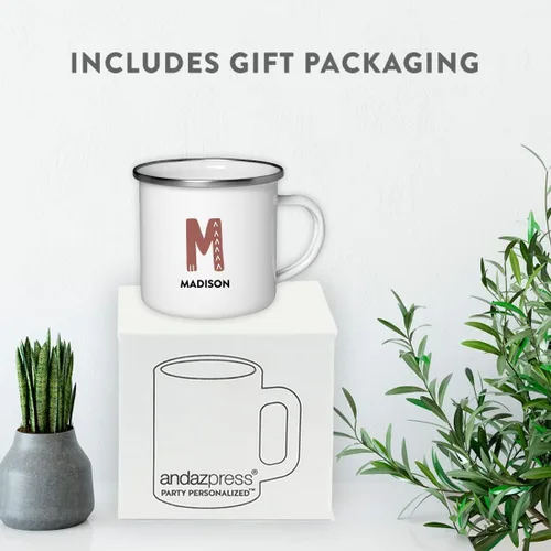 Vista 5 de Andaz Press Taza de café personalizada con monograma inicial, monograma bohemio, nombre personalizado, 11 onzas, taza de acero inoxidable de metal