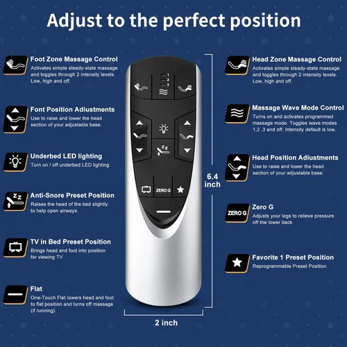 Vista 8 de Repuesto de mando a distancia para base de cama ajustable Tempurpedic Ergo/Ergo Extend, control remoto inalámbrico RF358A RF502A