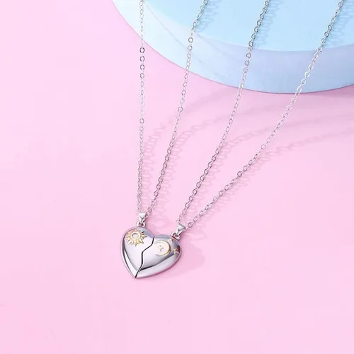 Vista 2 de Collar de pareja anillos para mujeres y hombres, collares a juego con corazón para parejas, novias y novias, regalo para el día de San Valentín