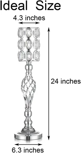 Vista 7 de Jarrones de flores de plata para centros de mesa: 2 jarrones de 23.6 pulgadas de alto para centros de mesa con piedras brillantes, piezas de centro