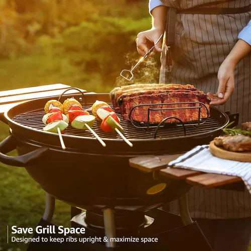 Vista 2 de Sorbus Parrilla antiadherente para costillas – estante para asar de acero bañado en porcelana – apto para 4 costillares para asar y barbacoa