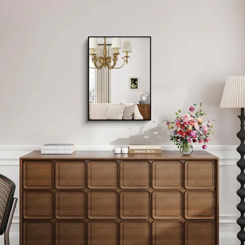 Vista 5 de KOCUUY Espejo de baño negro, espejo rectangular de 24 x 18 pulgadas para sobre el fregadero, espejo de pared decorativo moderno para dormitorio
