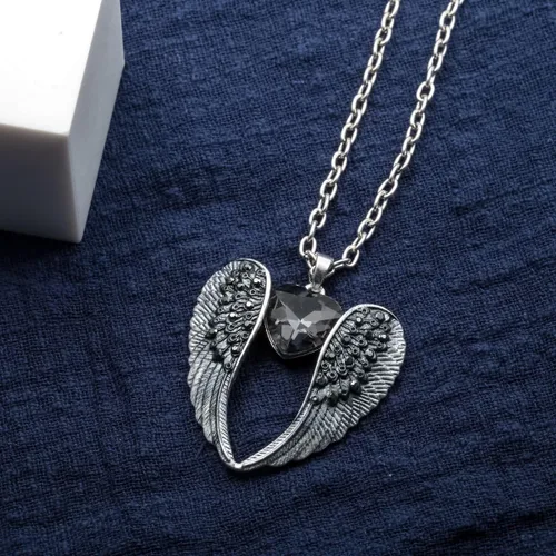 Vista 2 de Szxc Collar con colgante de corazón de alas de ángel para mujer 18 "+2