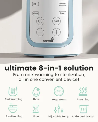 Vista 3 de Grownsy Calentador de biberones, calentador de leche rápido 8 en 1 para bebés con temporizador para leche materna o fórmula, control preciso de Azul