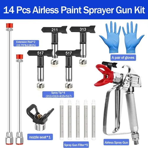 Vista 2 de Kit de pistola pulverizadora de pintura sin aire de 15 piezas, pistola de pulverización profesional de 3600 PSI, 4 puntas reversibles