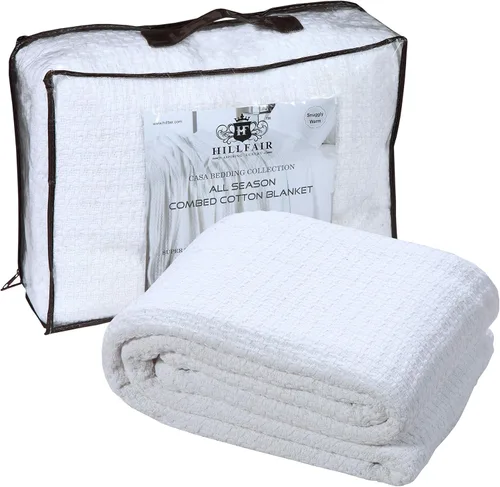 Vista 8 de HILLFAIR Manta 100% algodón peinado, manta de cama Twin XL, suave, acogedora, cálida, mantas multipropósito para decoración del hogar de lujo, 66 x
