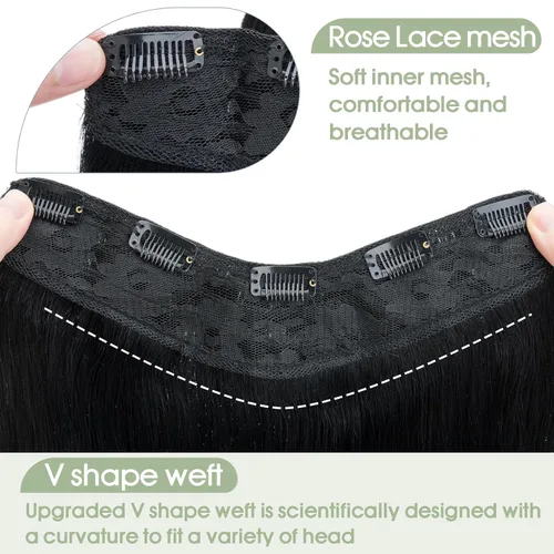 Vista 4 de S-noilite Extensiones de cabello con clip de una pieza, 5 clips, cabeza completa 3/4, trama en V, red de encaje de cabello más grueso, cabello #01
