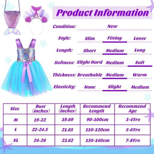 Vista 4 de Mepase Vestido tutú de sirena para niñas pequeñas con diadema, disfraz de sirena, falda tutú con bolsa de lentejuelas moradas para fiesta