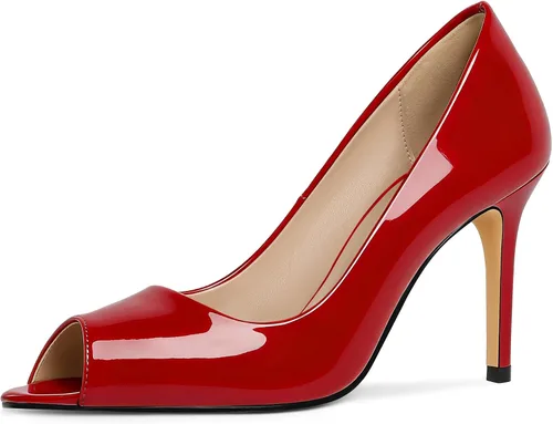 Vista 24 de Eldof Zapatos de tacón alto con punta abierta para mujer, con puntera abierta, para boda, sexy, para novia, clásicos, de 3.5 pulgadas Beige