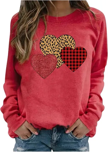 Vista 100 de Sudadera de manga larga con estampado de leopardo y corazón para mujer, para el día de San Valentín, sin botones, para niñas, regalos