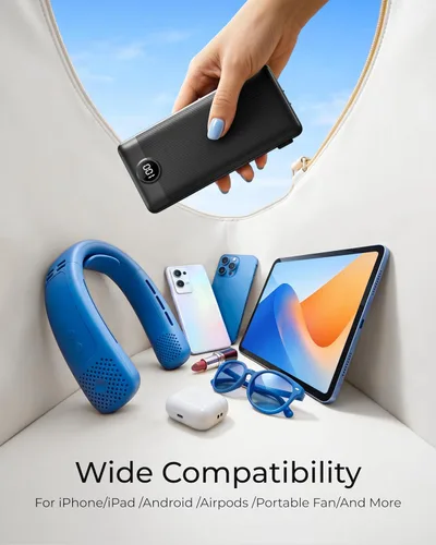 Vista 4 de VEGER Cargador portátil para iPhone con cables integrados y enchufe de pared, batería externa de carga rápida de 10,000 mAh delgada con USB C
