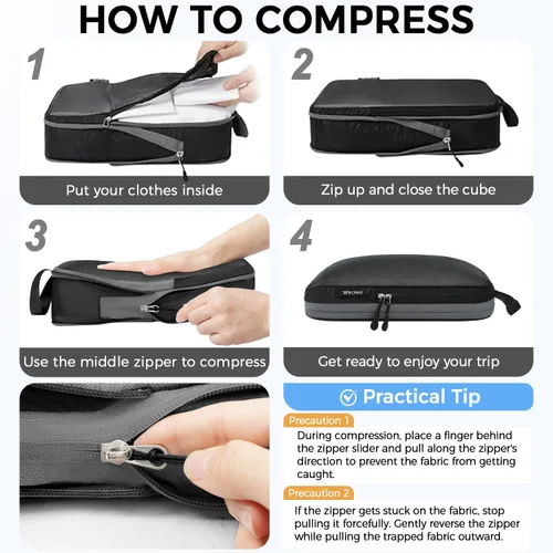 Vista 118 de BAGAIL 4 Set/6 Set Ultraligero Compresión Embalaje Cubos Organizador de Embalaje para Accesorios de Viaje Equipaje Maleta Mochila