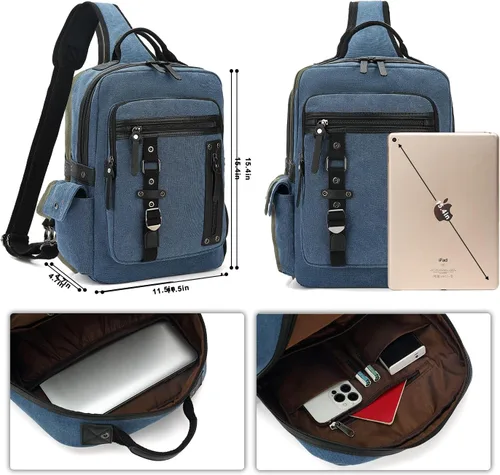 Vista 2 de Bolsa de mensajero vintage, mochila de lona para viajes, bolsa de hombro para hombre, bolsa de doble uso para transporte de mano y transporte cruzado