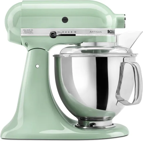 Vista 35 de KitchenAid Artisan Series Batidora de Pie con Cabezal Inclinable de 5 Cuartos con Escudo Vertedor KSM150PS, Crema de Almendra