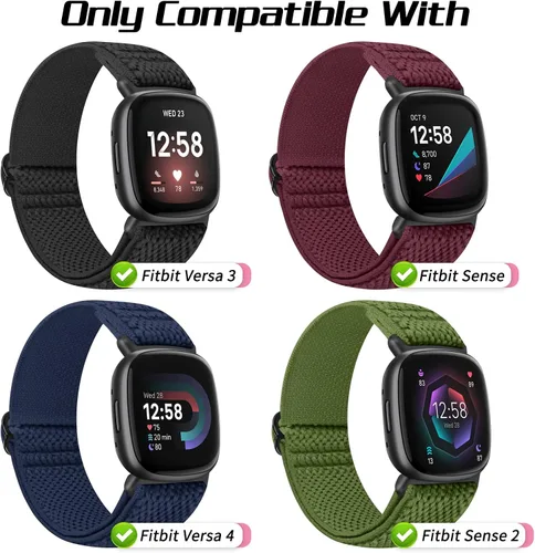 Vista 4 de Bandas elásticas compatibles con Fitbit Versa 4/Fitbit Sense 2/Fitbit Versa 3/Fitbit Sense bandas para hombres y mujeres, paquete de 4 correas