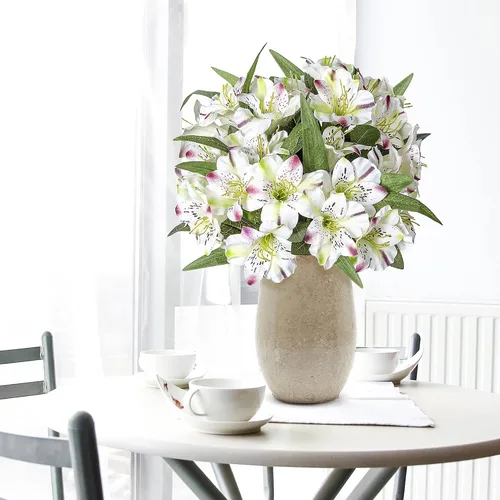 Vista 3 de Grand Verde Alstroemeria - Flores artificiales de 18 pulgadas de largo, ramo de pétalos de seda, decoración de boda, manualidades, centro de mesa