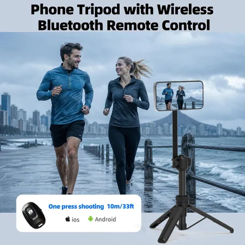Vista 5 de PHOPIK Trípode magnético para teléfono selfie stick de 35 pulgadas, trípode extensible para teléfono con zapata fría y control remoto, compatible