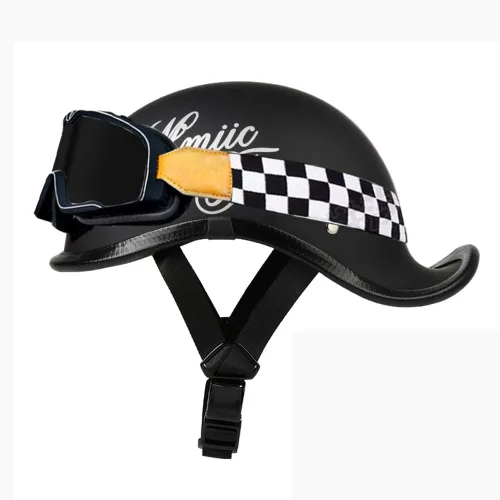 Vista 19 de Medio casco de motocicleta vintage, aprobado por el DOT, para adultos, casco convertible vintage para scooters, ciclomotores, cascos de motocicleta