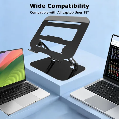 Vista 7 de Soporte ajustable para laptop, base de metal ultra estable, elevador plegable ergonómico para computadora de escritorio, compatible con MacBook Negro