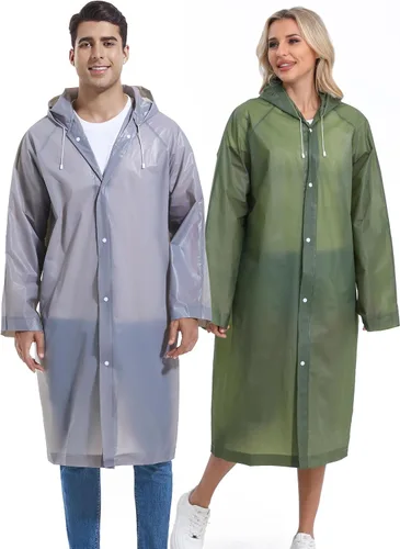 Vista 45 de 2 abrigos de lluvia de Borogo para adultos, chaquetas de lluvia reutilizables para hombres y mujeres