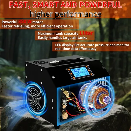 Vista 8 de TUXING Compresor de aire PCP de 4500 psi, compresor de rifle de aire con pantalla de control LCD luminosa, sin aceite/agua, transformador
