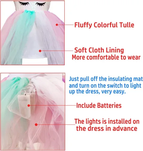 Vista 3 de Dicodoum Disfraz de unicornio para decoración de cumpleaños vestido de fiesta para niñas con luz