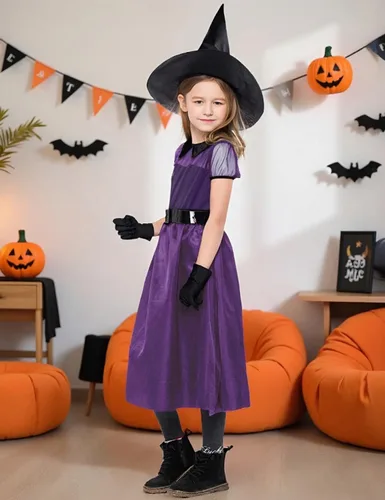 Vista 8 de AGQT Disfraces de bruja para niñas, disfraz de Halloween para niñas de 4 a 12 años