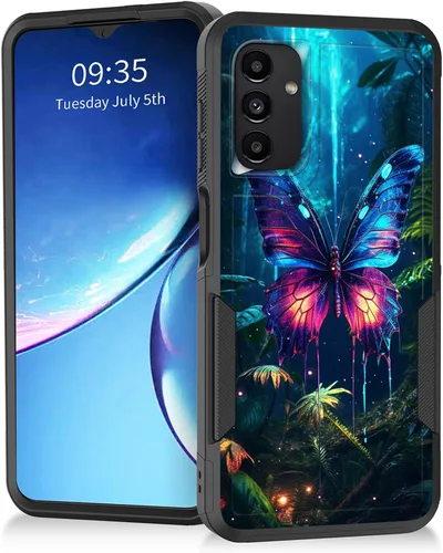Vista 145 de Funda para Galaxy A14 5G, resistente de doble capa híbrida de policarbonato duro, goma suave, a prueba de golpes, funda protectora resistente