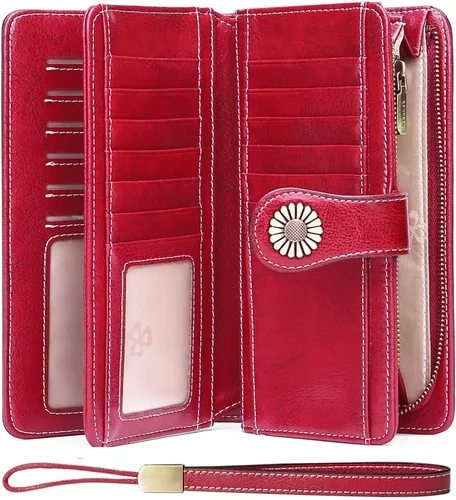 Vista 12 de SENDEFN Billeteras de cuero para mujer, tarjetero de crédito con bloqueo RFID, pulsera de gran capacidad with RFID Blocking, Large Capacity