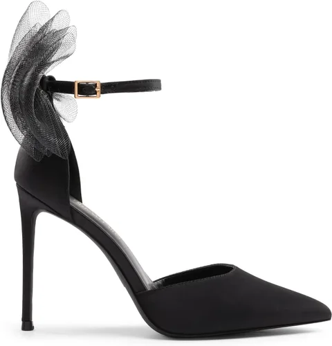 Vista 3 de DREAM PAIRS Zapatos de tacón alto para mujer, con tiras cerradas, puntera puntiaguda, lazo de malla, correa de tobillo, vestido sexy D'Orsay