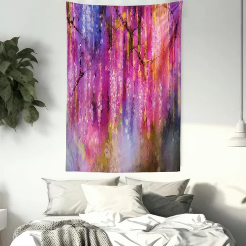 Vista 7 de Lunarable Tapiz de flores, racimo abstracto de flores con fondo de polinización de neón, formas de crecimiento de la naturaleza, decoración de tela