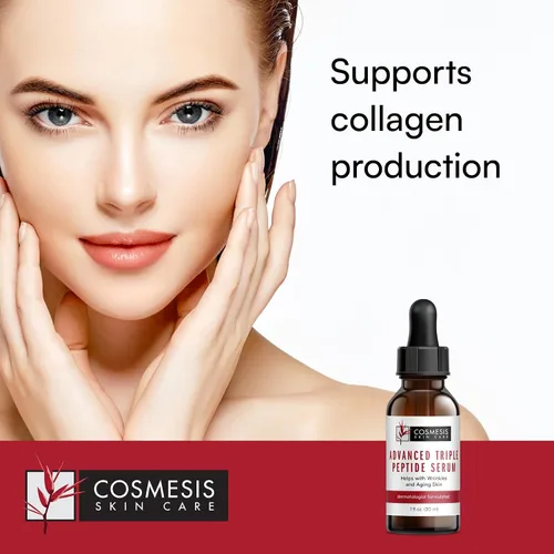 Vista 2 de Suero avanzado de triple péptido - Reduce las arrugas, apoya la renovación del colágeno, defiende contra el envejecimiento 1 oz Cosmesis