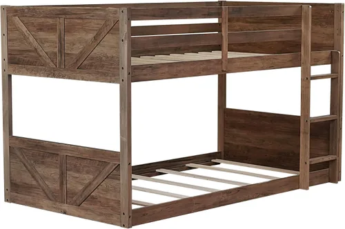 Vista 6 de Twin Size Bunk Bed with Panelled Headboard and Footboard, Antique Dark Oak Antique Oak