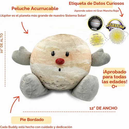 Vista 2 de Celestial Buddies Jupiter Buddy Peluche suave de 12 pulgadas, características bordadas, etiqueta de datos divertidos de planetas para niños
