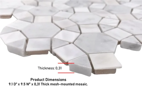 Vista 2 de Carrara Waterjet mármol con mezcla de círculos de palas de nácar azulejos en hoja de mosaico (1 hoja)