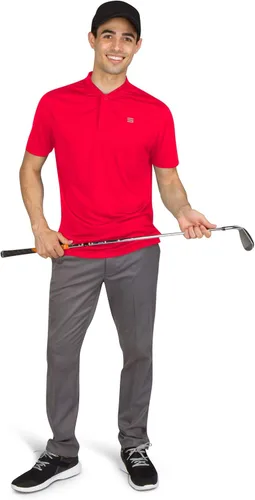 Vista 4 de Three Sixty Six Camisas de golf sin cuello de secado rápido para hombre, polo casual de manga corta, tela elástica