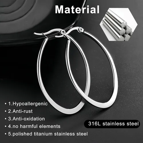Vista 5 de Aretes de aro ovalados dorados y plateados para mujer, grandes, grandes, para uso diario, diseño de gota de agua, idea de regalo para madre y mejor