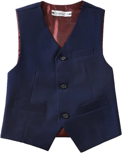 Vista 2 de YuanLu Conjunto de traje formal para niño de 4 piezas con chaleco, pantalones, camisa de vestir y corbata