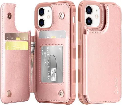 Vista 16 de Arae Funda para iPhone 15 [6.1 pulgadas] - Funda tipo cartera con bolsillos para tarjetas de piel sintética con tapa trasera para iPhone 15 de 6.1