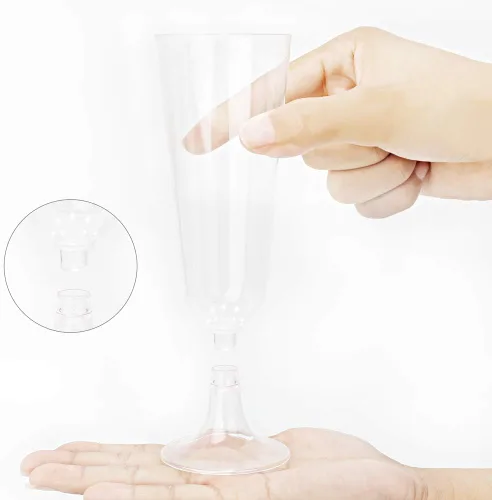 Vista 4 de BUCLA Paquete de 100 copas de champán de plástico transparente, copas de champán de plástico de 5 onzas, vasos desechables transparentes de alta