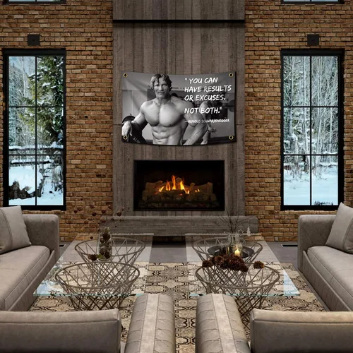 Vista 5 de Arnold Schwarzenegger Puedes tener resultados o excusas. No ambos. Bandera de 3 x 5 pies Cartel Inspirador Bandera duradera para pared de cueva