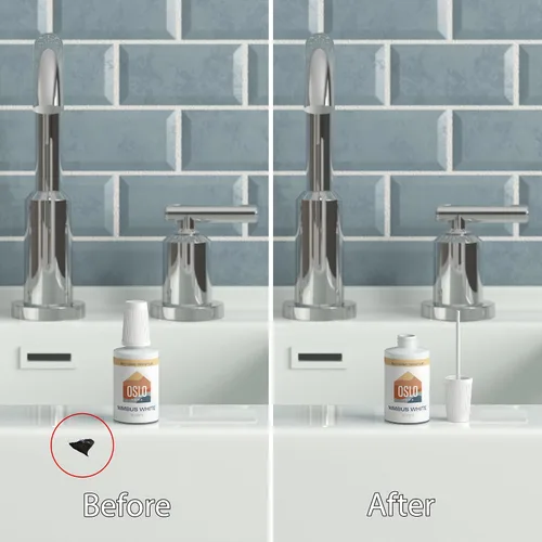 Vista 3 de Pintura para Retoque de Porcelana + Electrodomésticos, Blanco Nimbus, 20 ml, Alto Brillo, con Pincel en la Botella, para Fijaciones de Baño, Metal
