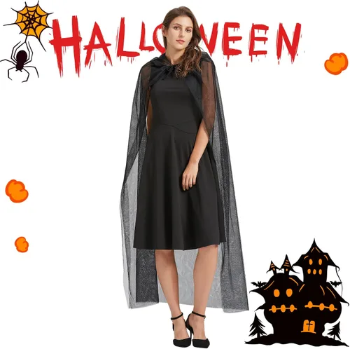 Vista 6 de Capa con capucha de Halloween, de longitud completa, para adultos, capa de bruja de terciopelo, bata de vampiro, disfraz de cosplay para mujer