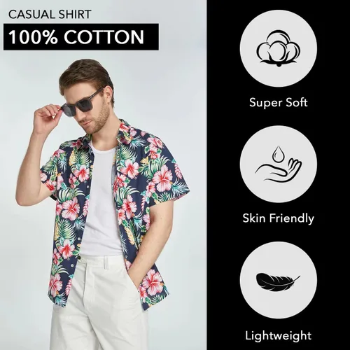 Vista 3 de Camisa hawaiana para hombre, camisas de playa para hombre, camisas tropicales de manga corta, floral, casual, con botones